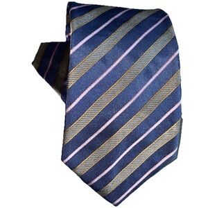 Hugo Boss Men Neck Tie Blue Grey Lavender Diagonal Stripes 100% Silk Italy Made